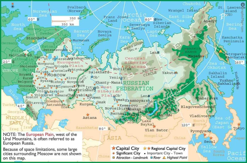 Carte des villes touristiques en Russie