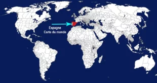 Espagne sur la carte du monde