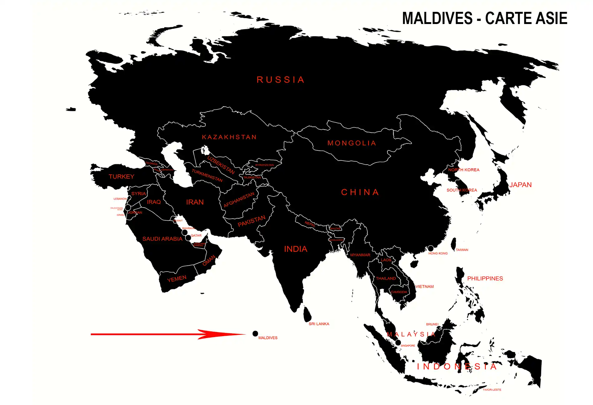 Maldives sur la carte Asie