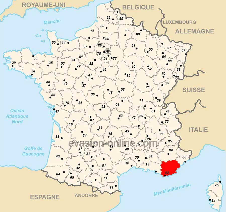 Département 83 sur la carte de France des départements