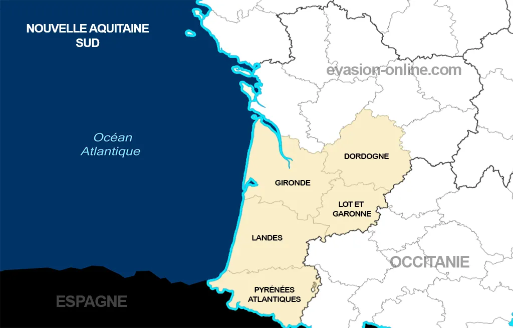 Carte Nouvelle-Aquitaine - Sud