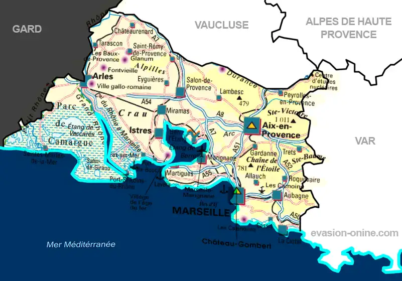 Carte des villes des Bouches du Rhône