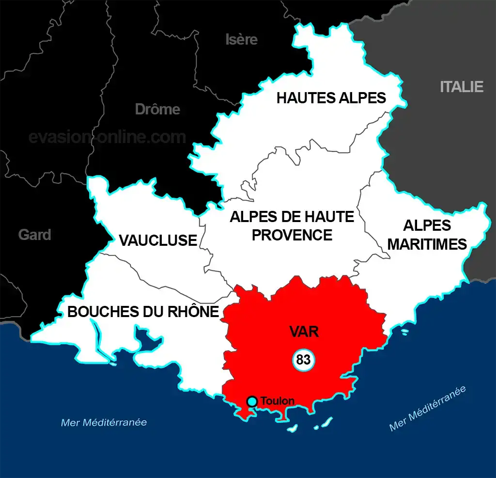 Département 83 sur la carte Provence Alpes Côte d'Azur